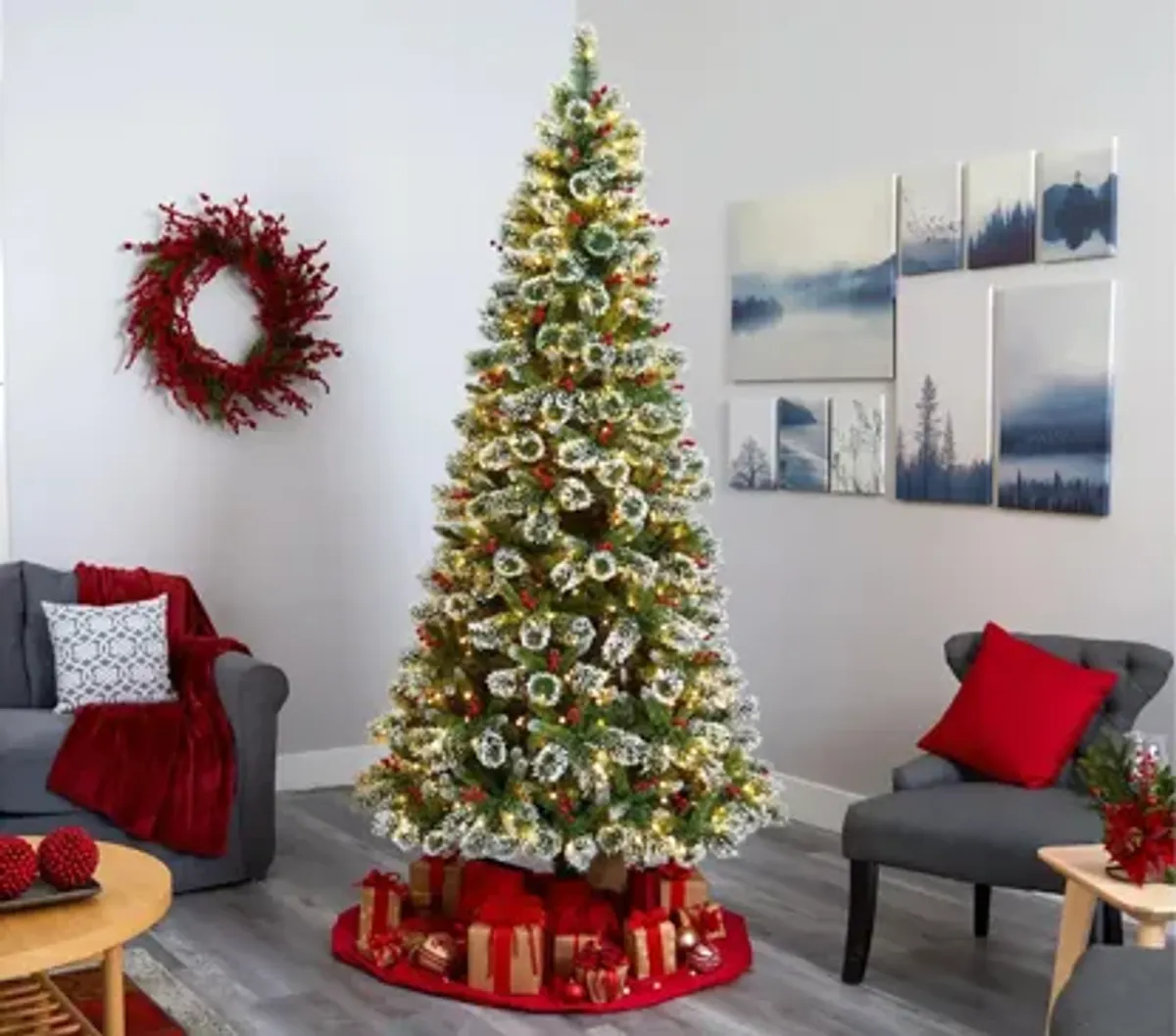 8ft. Pre-Lit Frosted Swiss Pine Artificial Christmas Tree