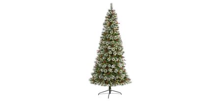 8ft. Pre-Lit Frosted Swiss Pine Artificial Christmas Tree in Green by Bellanest