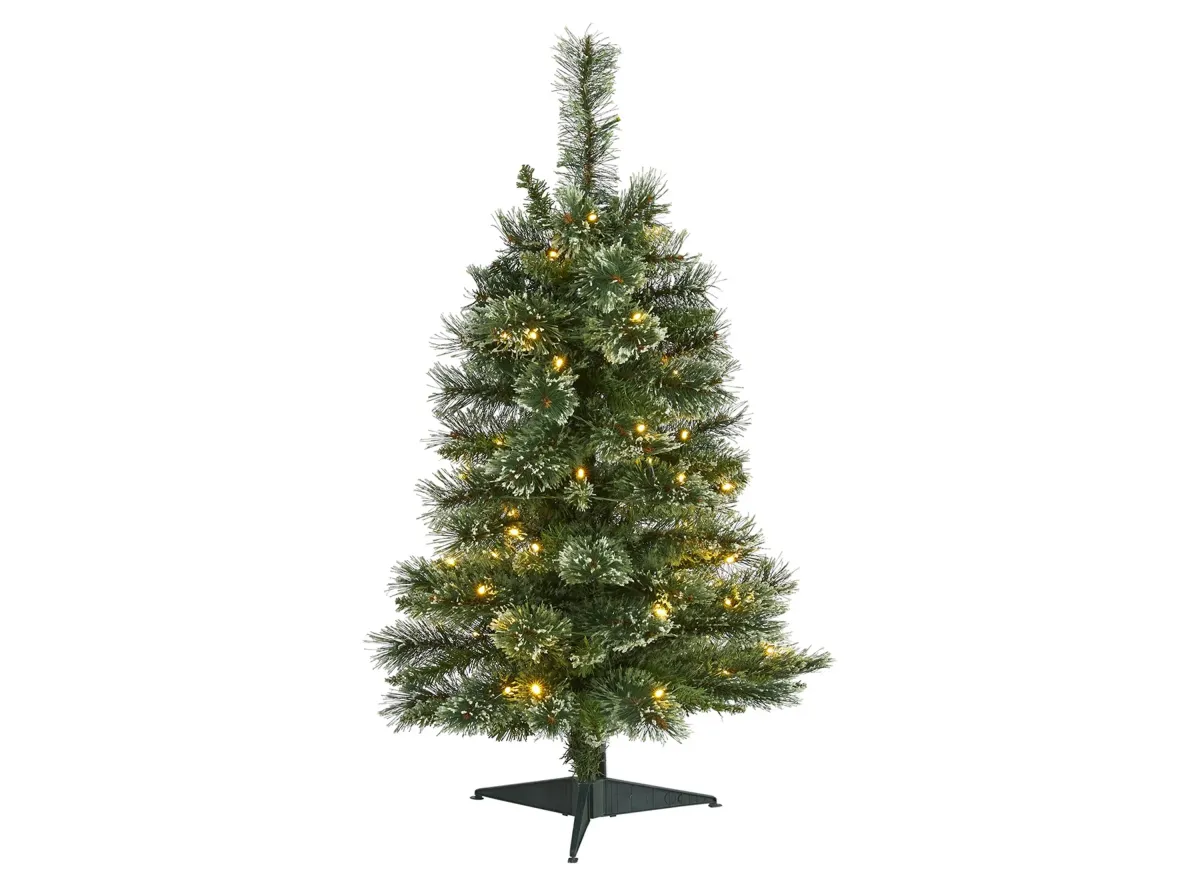 3ft. Pre-Lit Wisconsin Slim Snow Tip Pine Artificial Christmas Tree in Green by Bellanest