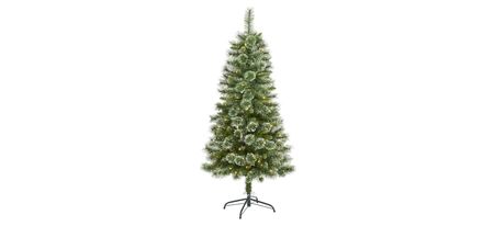 5ft. Pre-Lit Wisconsin Slim Snow Tip Pine Artificial Christmas Tree in Green by Bellanest