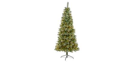 7ft. Pre-Lit Wisconsin Slim Snow Tip Pine Artificial Christmas Tree in Green by Bellanest