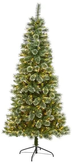 7ft. Pre-Lit Wisconsin Slim Snow Tip Pine Artificial Christmas Tree in Green by Bellanest