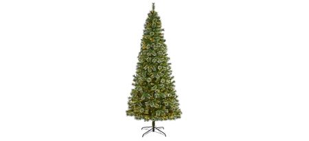 9ft. Pre-Lit Wisconsin Slim Snow Tip Pine Artificial Christmas Tree in Green by Bellanest