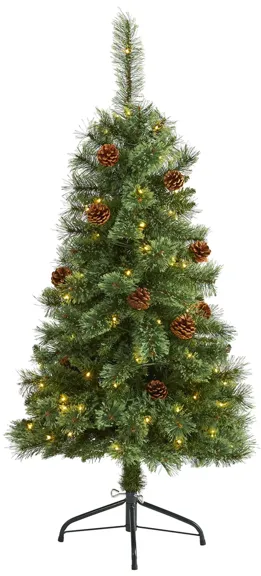 4ft. Pre-Lit White Mountain Pine Artificial Christmas Tree in Green by Bellanest