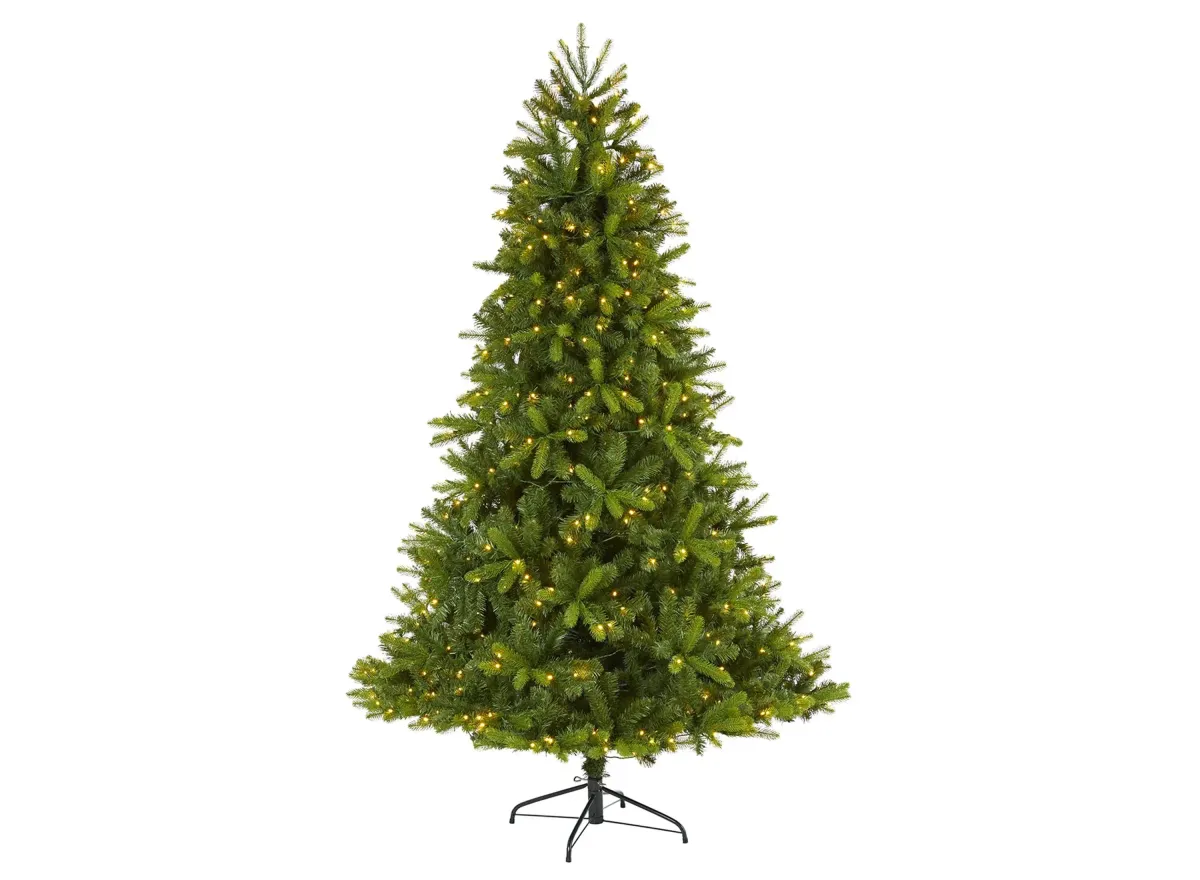 7ft. Pre-Lit New Haven Spruce "Natural Look" Artificial Christmas Tree in Green by Bellanest