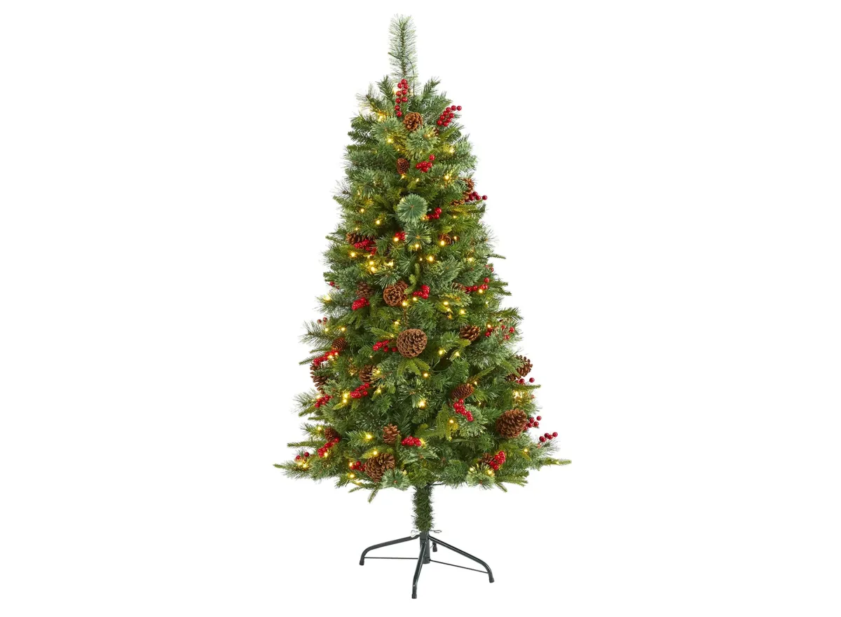 5ft. Pre-Lit Norway Mixed Pine Artificial Christmas Tree in Green by Bellanest