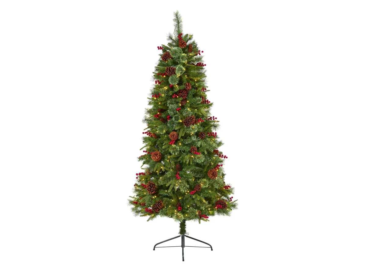 6.5ft. Pre-Lit Norway Mixed Pine Artificial Christmas Tree in Green by Bellanest