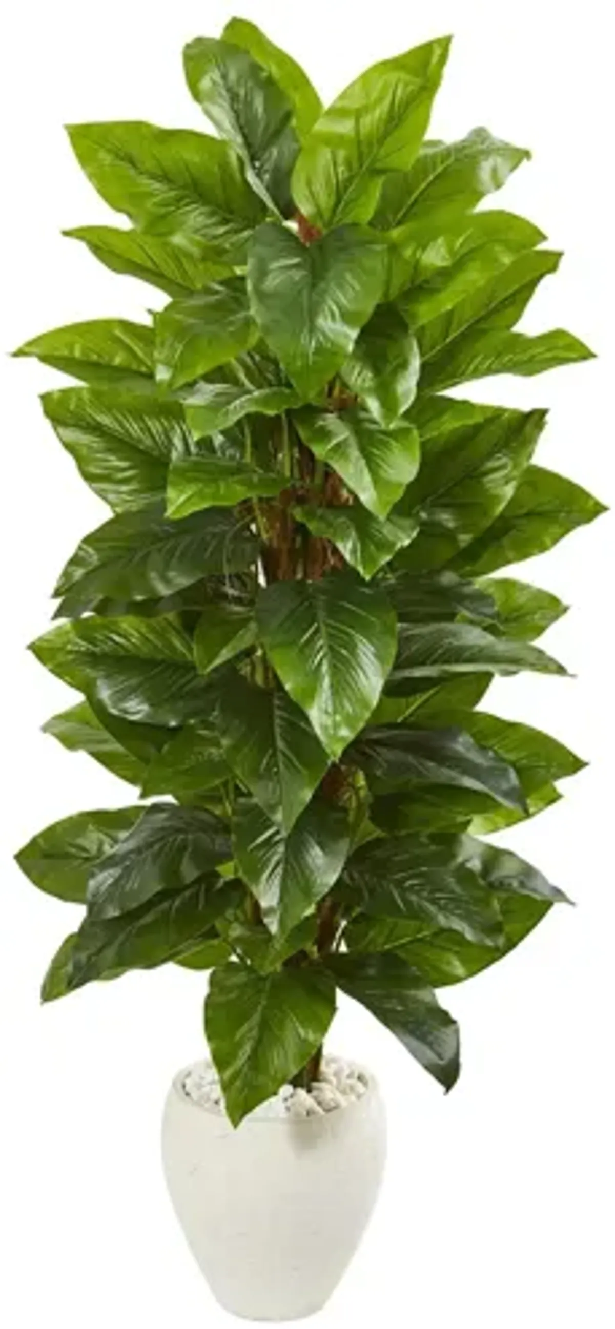 63in. Large Leaf Philodendron Artificial Plant in White Planter in Green by Bellanest