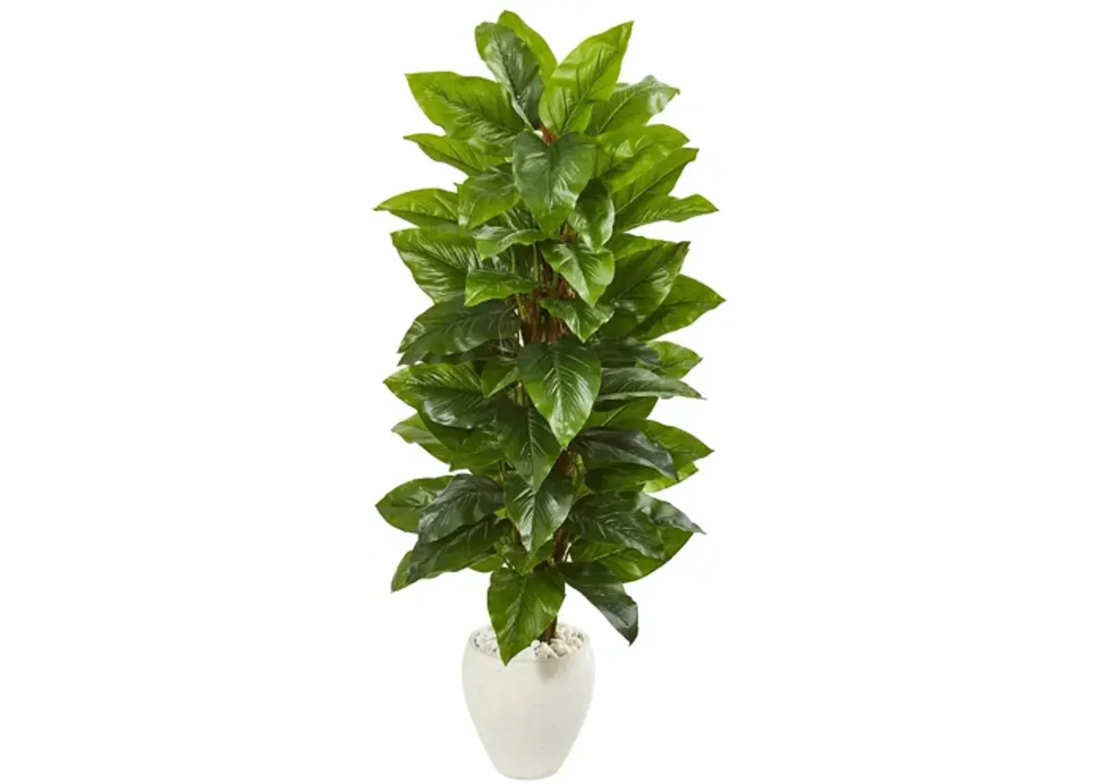 63in. Large Leaf Philodendron Artificial Plant in White Planter in Green by Bellanest