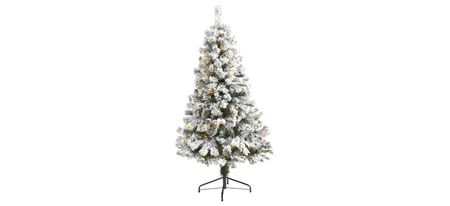 5ft. Pre-Lit Flocked West Virginia Fir Artificial Christmas Tree in Green by Bellanest