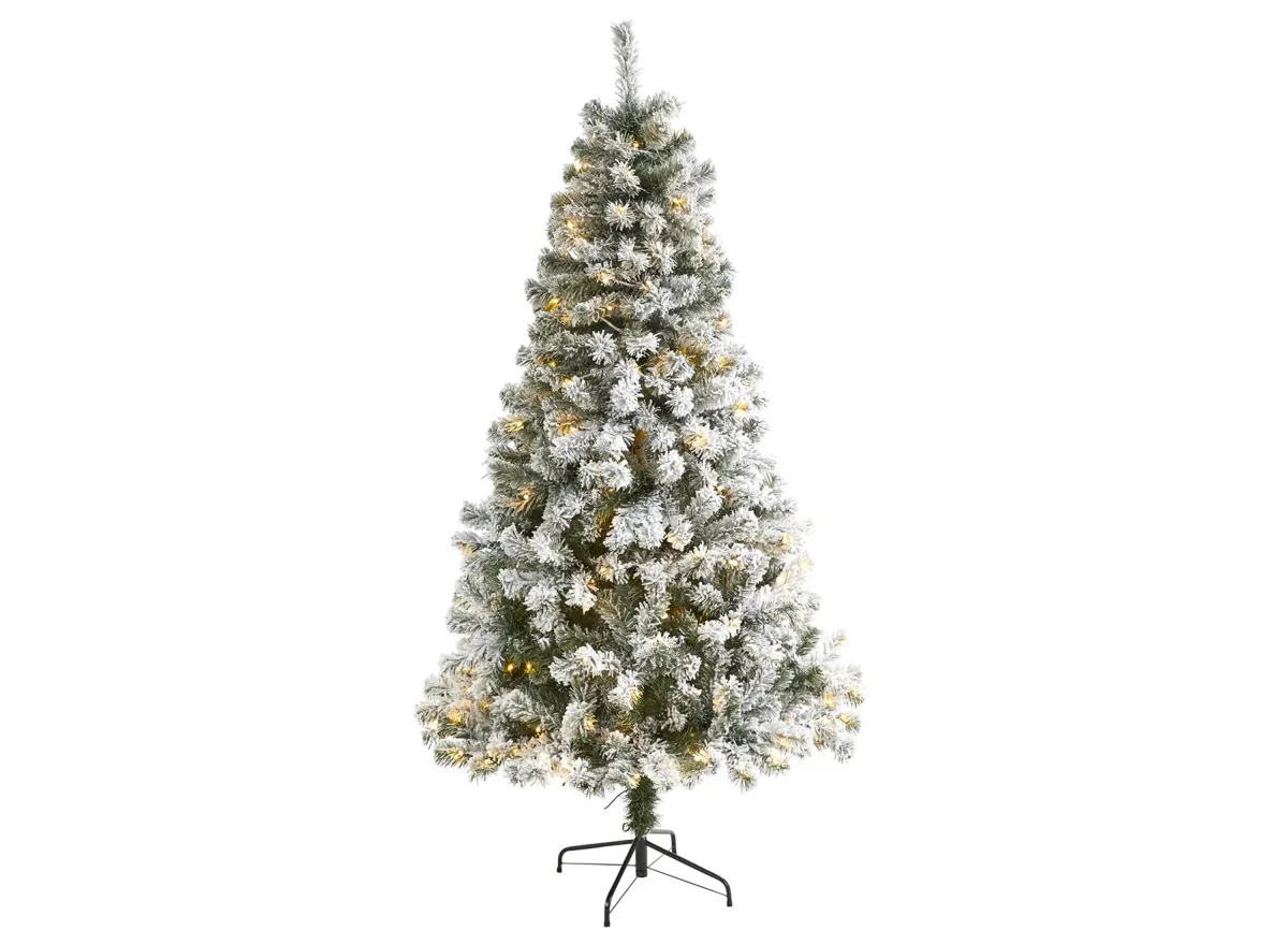 6ft. Pre-Lit Flocked West Virginia Fir Artificial Christmas Tree in Green by Bellanest