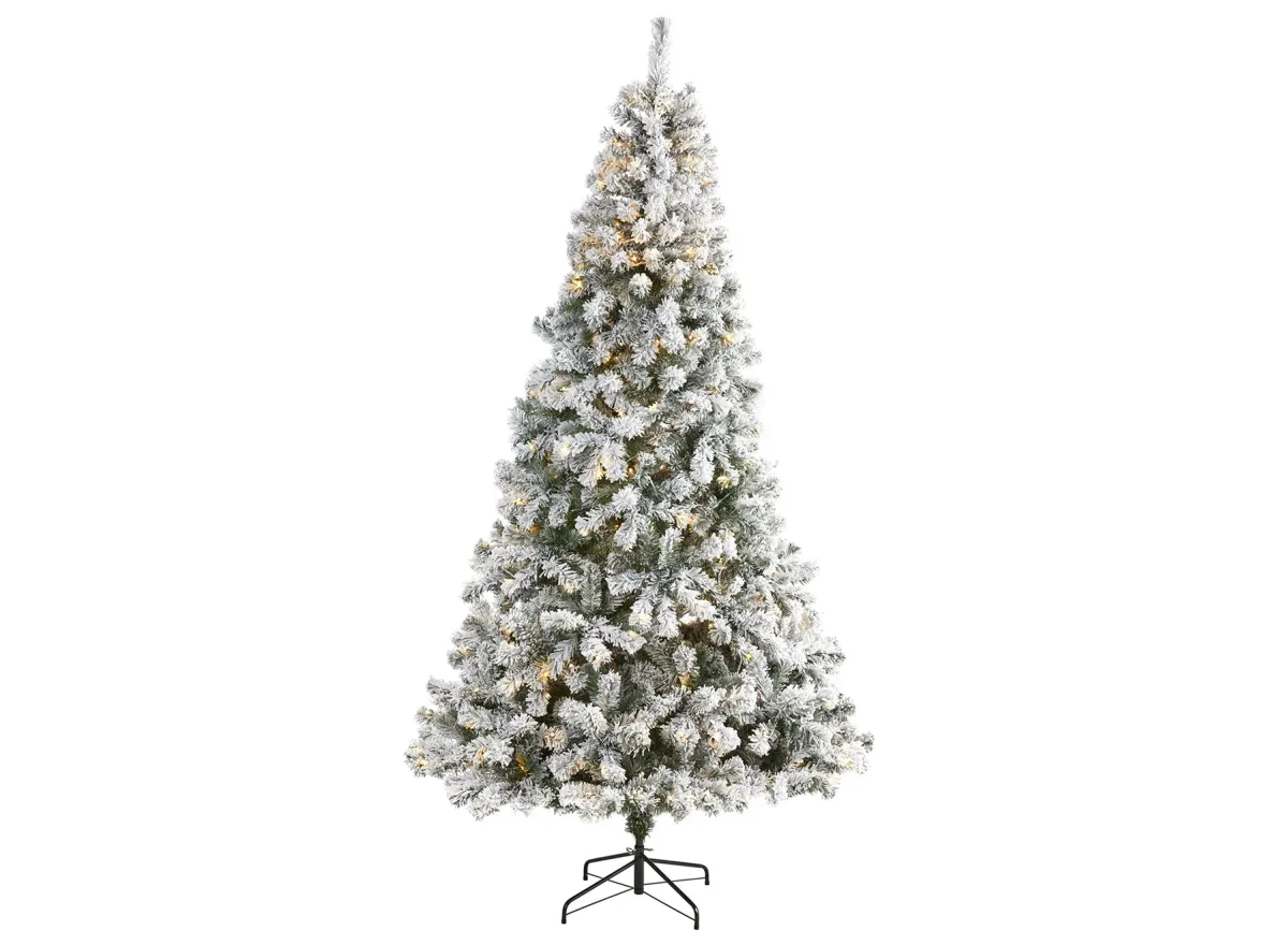 8ft. Pre-Lit Flocked West Virginia Fir Artificial Christmas Tree in Green by Bellanest