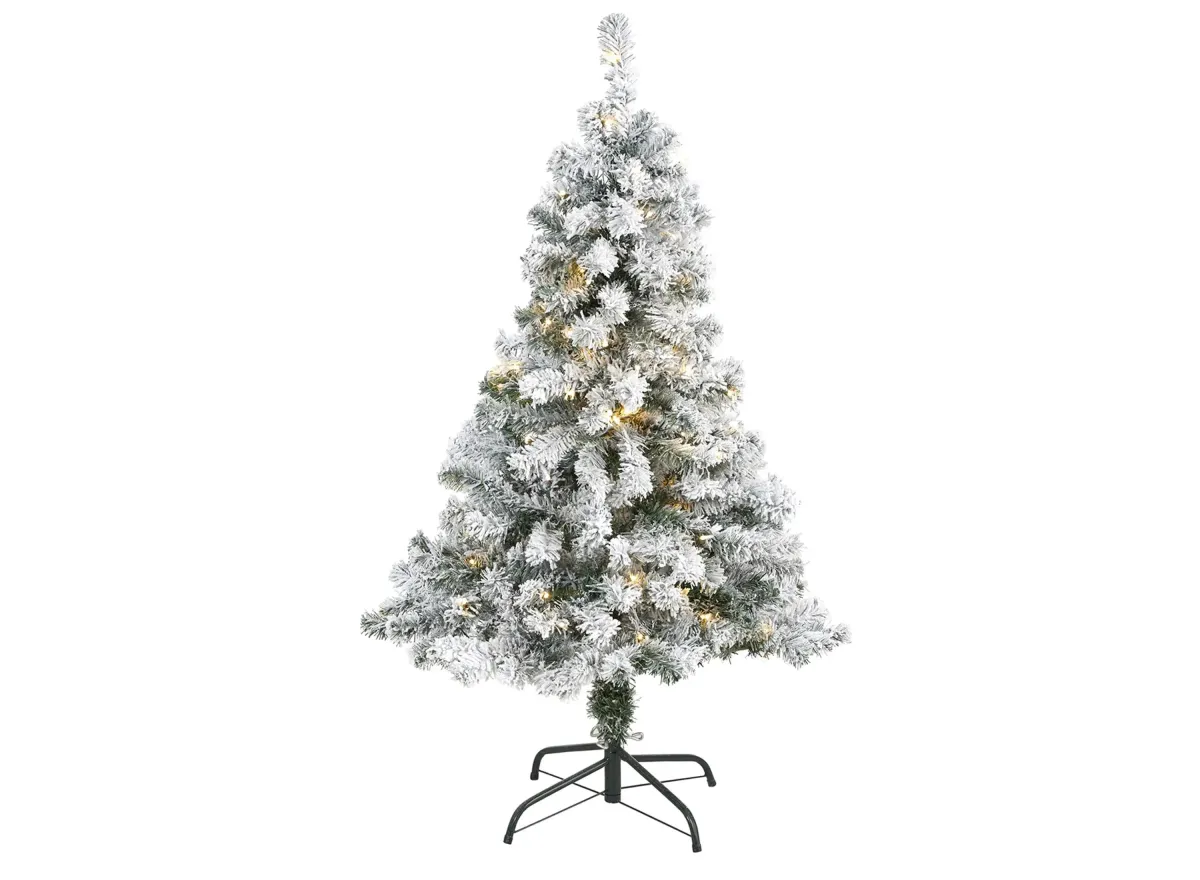 4ft. Pre-Lit Flocked Rock Springs Spruce Artificial Christmas Tree in Green by Bellanest