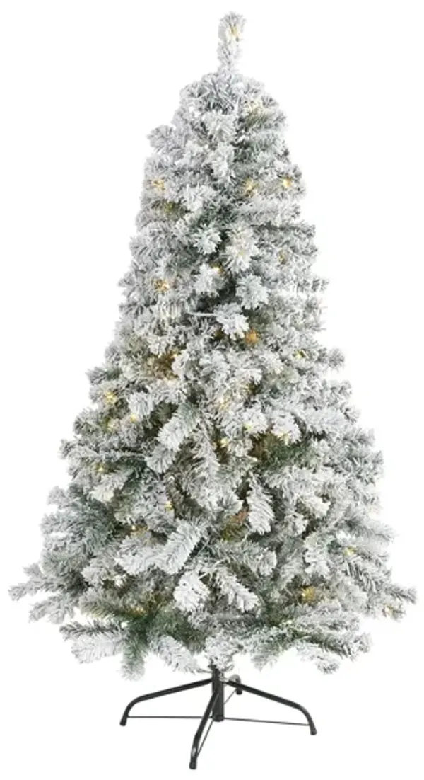 5ft. Pre-Lit Flocked Rock Springs Spruce Artificial Christmas Tree