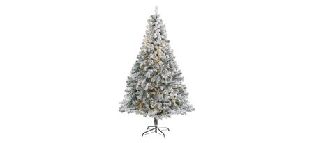 7ft. Pre-Lit Flocked Rock Springs Spruce Artificial Christmas Tree in Green by Bellanest