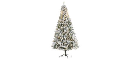 8ft. Pre-Lit Flocked Rock Springs Spruce Artificial Christmas Tree in Green by Bellanest
