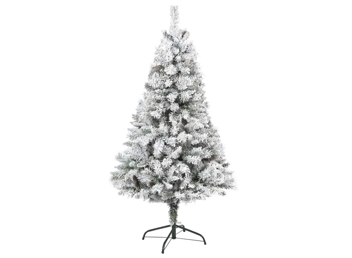 5ft. Flocked White River Mountain Pine Artificial Christmas Tree in Green by Bellanest