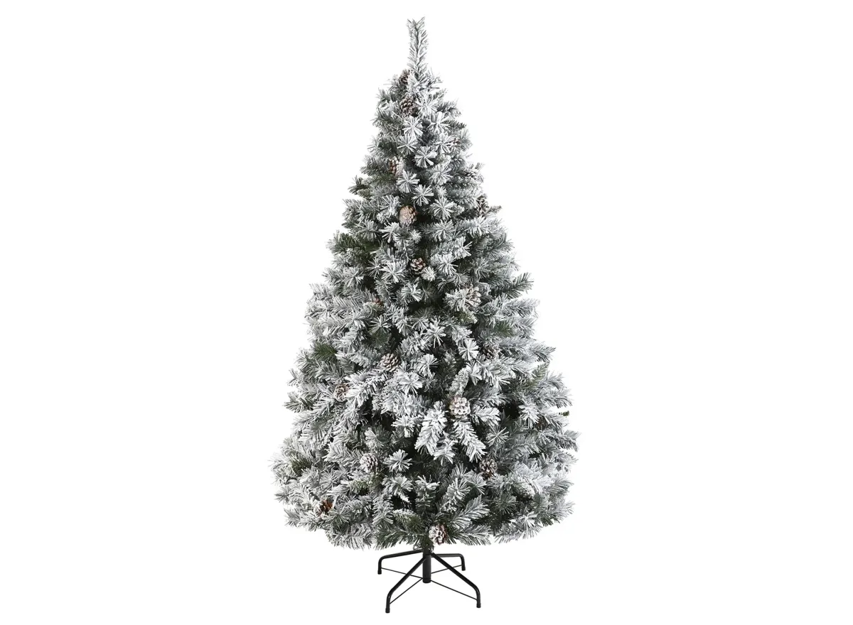 6ft. Flocked White River Mountain Pine Artificial Christmas Tree in Green by Bellanest