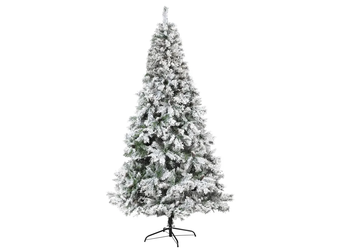 8ft. Flocked White River Mountain Pine Artificial Christmas Tree in Green by Bellanest