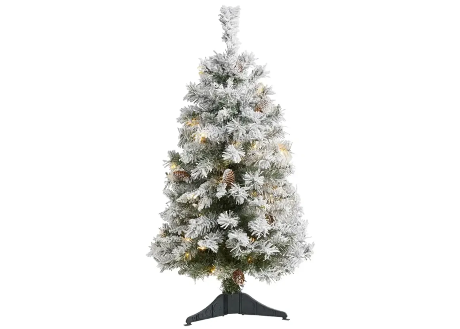 3ft. Pre-Lit Flocked White River Mountain Pine Artificial Christmas Tree in Green by Bellanest