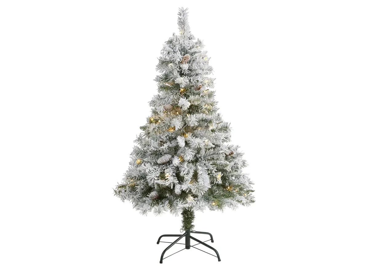 4ft. Pre-Lit Flocked White River Mountain Pine Artificial Christmas Tree in Green by Bellanest