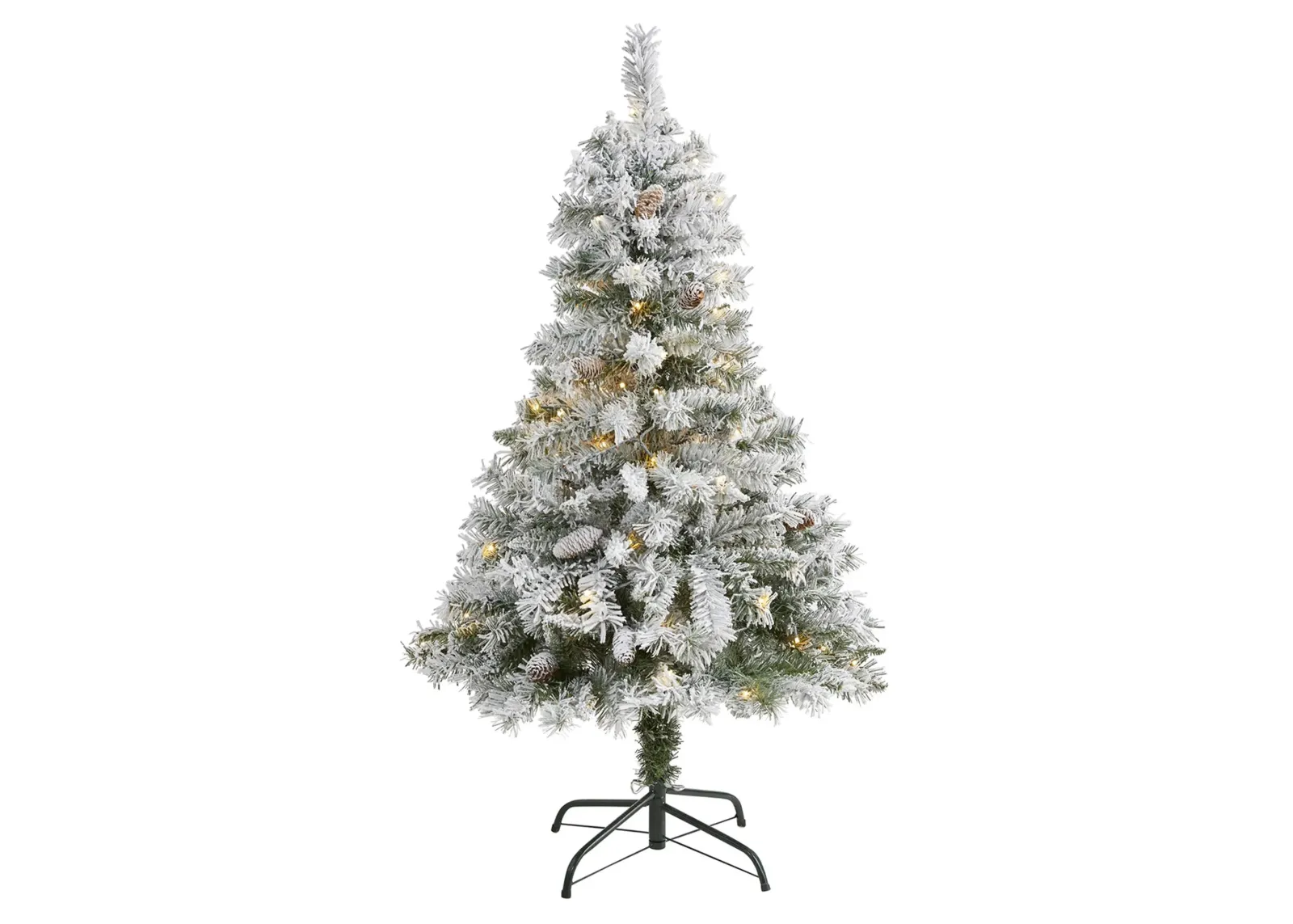 4ft. Pre-Lit Flocked White River Mountain Pine Artificial Christmas Tree in Green by Bellanest