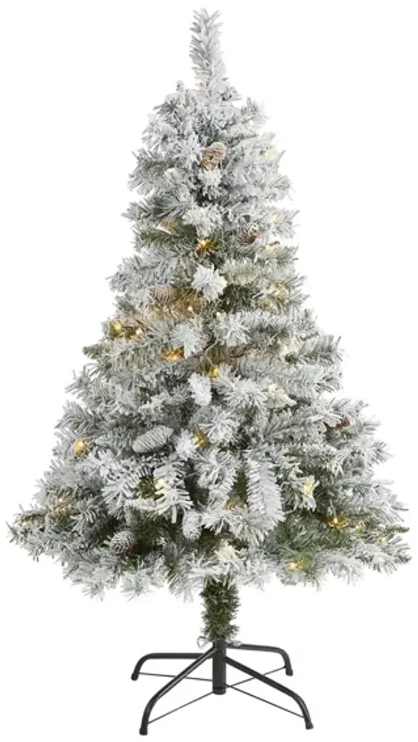 4ft. Pre-Lit Flocked White River Mountain Pine Artificial Christmas Tree