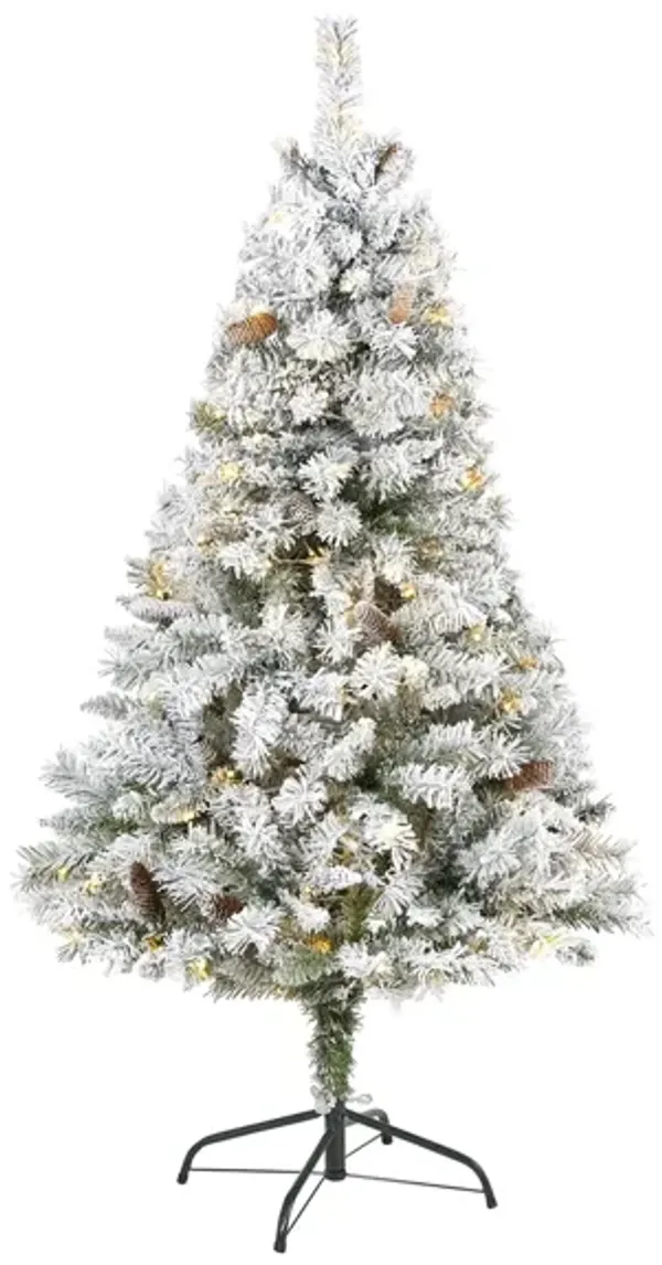 5ft. Pre-Lit Flocked White River Mountain Pine Artificial Christmas Tree