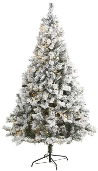 7ft. Pre-Lit Flocked White River Mountain Pine Artificial Christmas Tree in Green by Bellanest