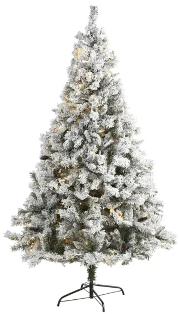 7ft. Pre-Lit Flocked White River Mountain Pine Artificial Christmas Tree