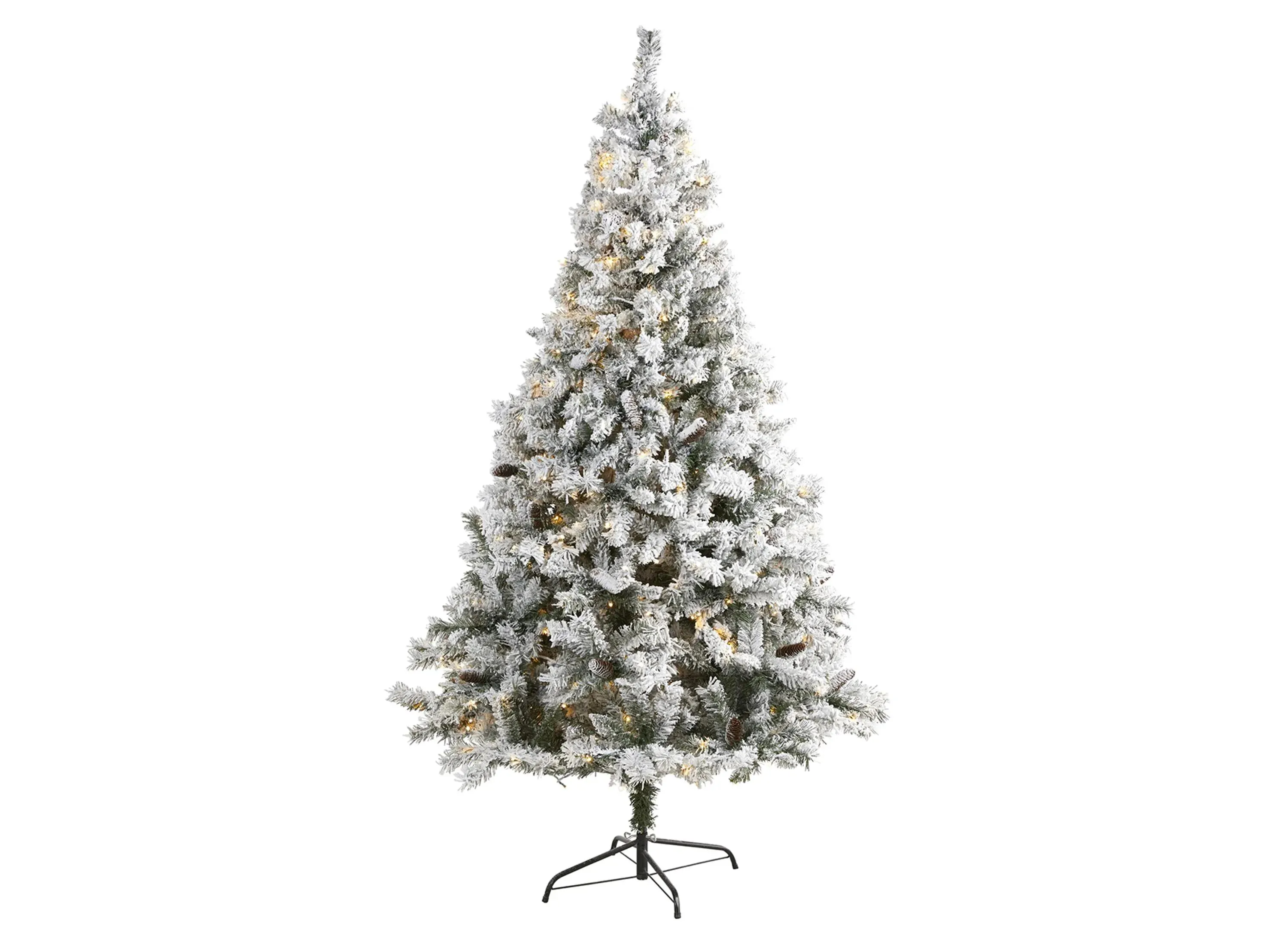 7ft. Pre-Lit Flocked White River Mountain Pine Artificial Christmas Tree in Green by Bellanest