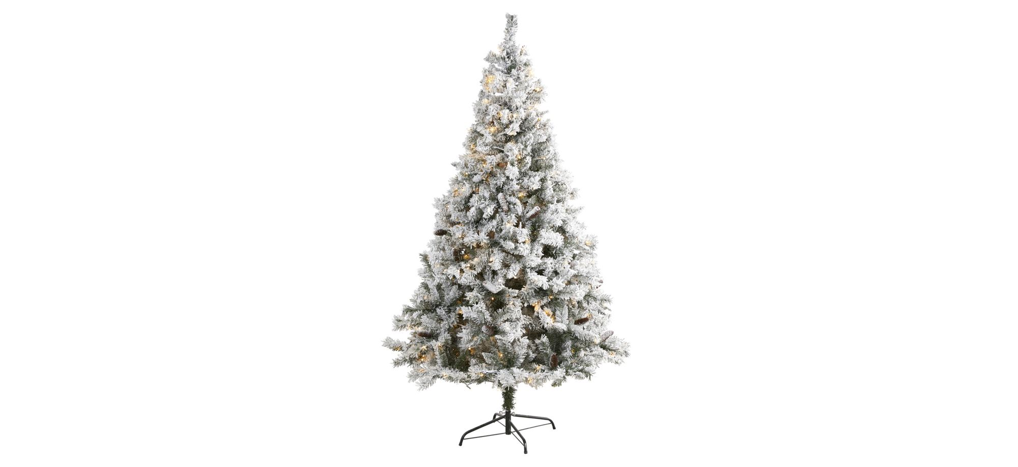 7ft. Pre-Lit Flocked White River Mountain Pine Artificial Christmas Tree in Green by Bellanest