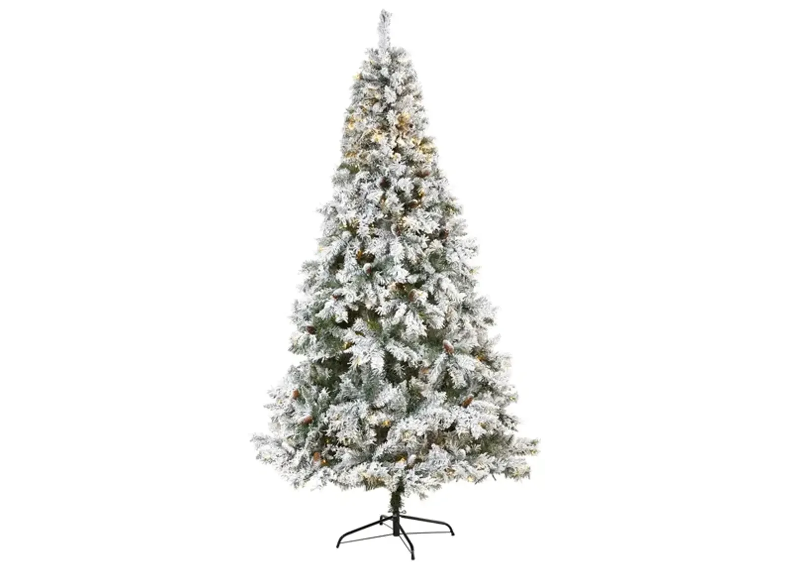 8ft. Pre-Lit Flocked White River Mountain Pine Artificial Christmas Tree in Green by Bellanest