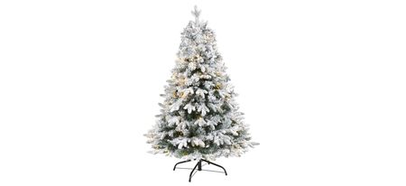 4ft. Pre-Lit Flocked Vermont Mixed Pine Artificial Christmas Tree in Green by Bellanest