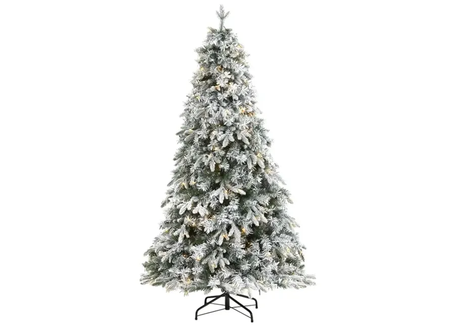 6ft. Pre-Lit Flocked Vermont Mixed Pine Artificial Christmas Tree in Green by Bellanest