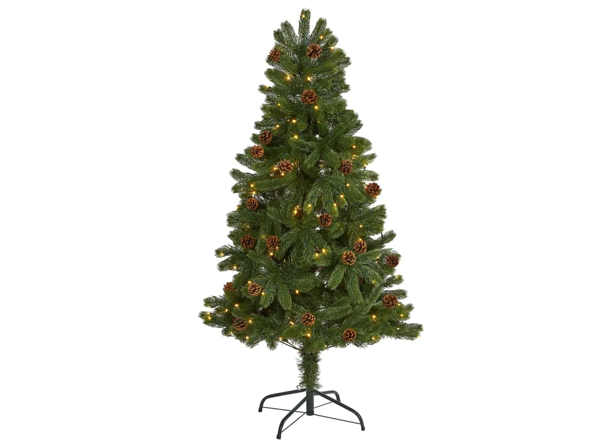 5ft. Pre-Lit Rocky Mountain Spruce Artificial Christmas Tree in Green by Bellanest