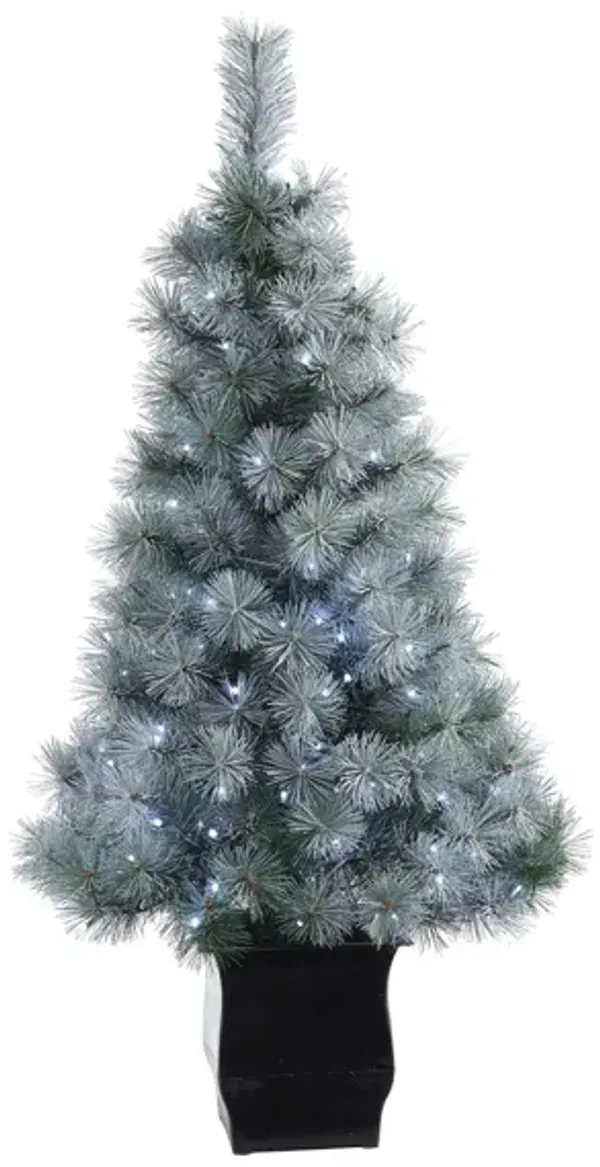 4ft. Pre-Lit Snowy Mountain Pine Artificial Christmas Tree w/ Planter