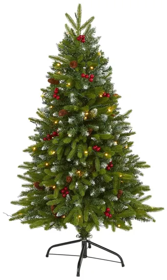 4ft. Pre-Lit Snow Tipped Portland Spruce Artificial Christmas Tree in Green by Bellanest