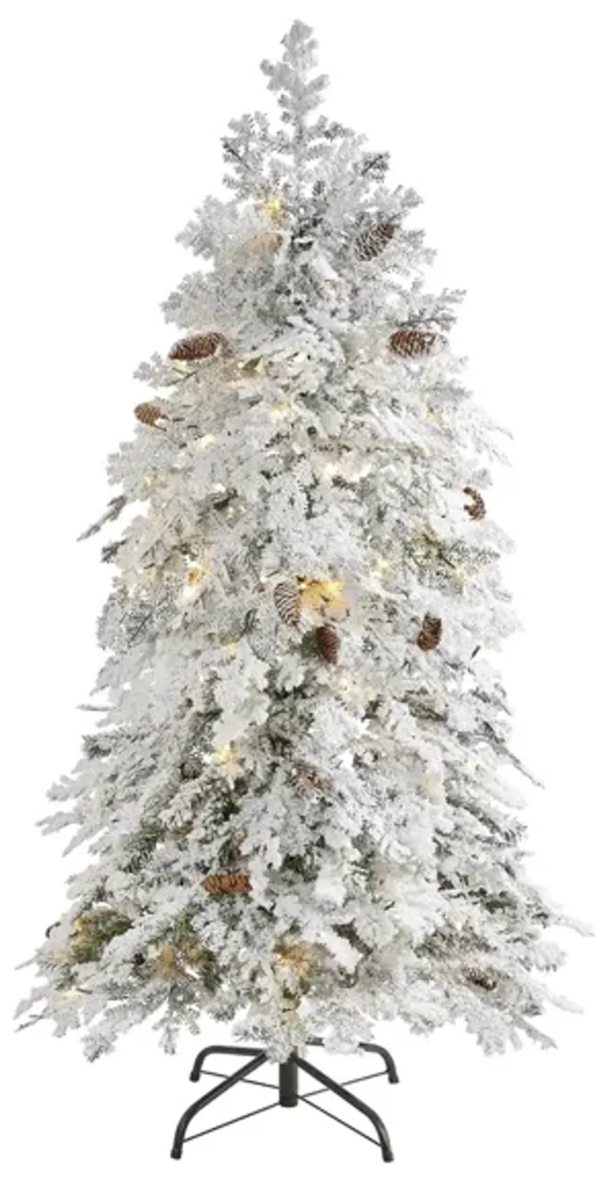 5ft. Pre-Lit Flocked Montana Down Swept Spruce Artificial Christmas Tree in Green by Bellanest