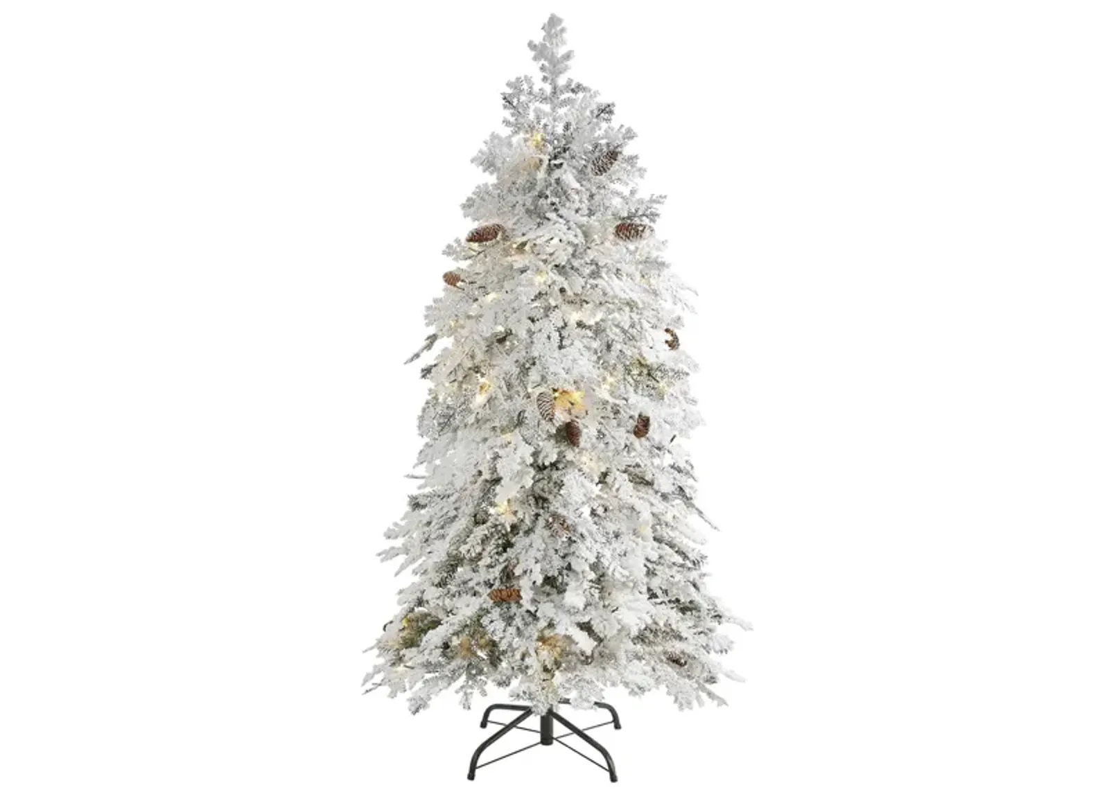 5ft. Pre-Lit Flocked Montana Down Swept Spruce Artificial Christmas Tree in Green by Bellanest