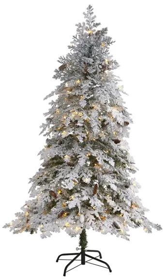 6ft. Pre-Lit Flocked Montana Down Swept Spruce Artificial Christmas Tree in Green by Bellanest