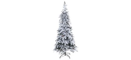 7ft. Pre-Lit Flocked Montana Down Swept Spruce Artificial Christmas Tree in Green by Bellanest