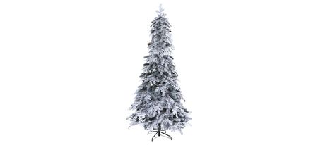 8ft. Pre-Lit Flocked Montana Down Swept Spruce Artificial Christmas Tree in Green by Bellanest