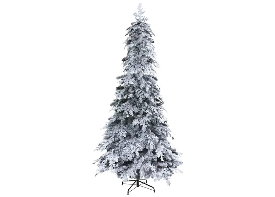 8ft. Pre-Lit Flocked Montana Down Swept Spruce Artificial Christmas Tree in Green by Bellanest