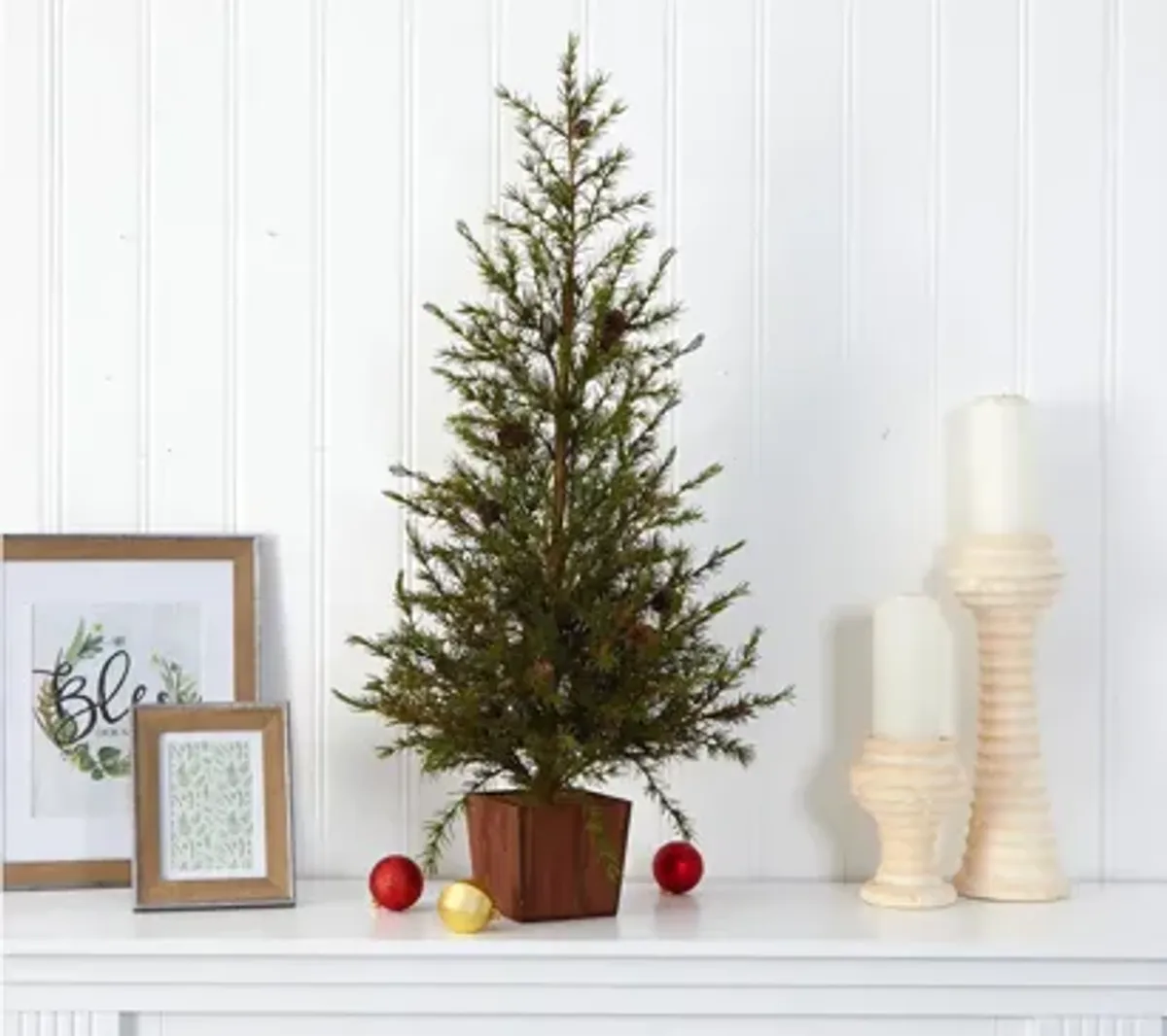 3ft. Alpine "Natural Look" Artificial Christmas Tree w/ Wood Planter