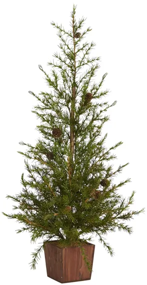 3ft. Alpine "Natural Look" Artificial Christmas Tree w/ Wood Planter in Green by Bellanest