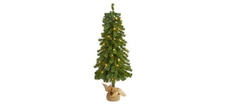 3ft. Pre-Lit Alpine Artificial Christmas Tree w/ Burlap Planter in Green by Bellanest