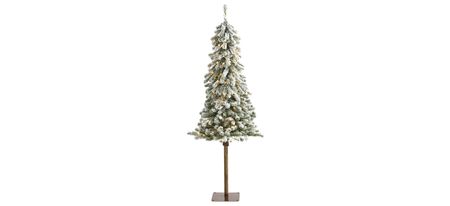 5ft. Pre-Lit Flocked Alpine Christmas Artificial Tree in Green by Bellanest