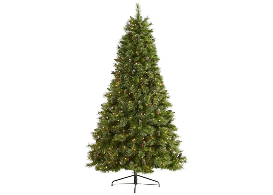 7.5ft. Pre-Lit Golden Tip Washington Pine Artificial Christmas Tree in Green by Bellanest