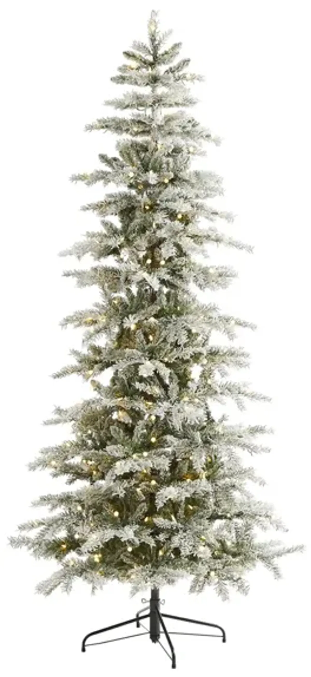 7.5ft. Pre-Lit Slim Flocked Nova Scotia Spruce Artificial Christmas Tree in Green by Bellanest